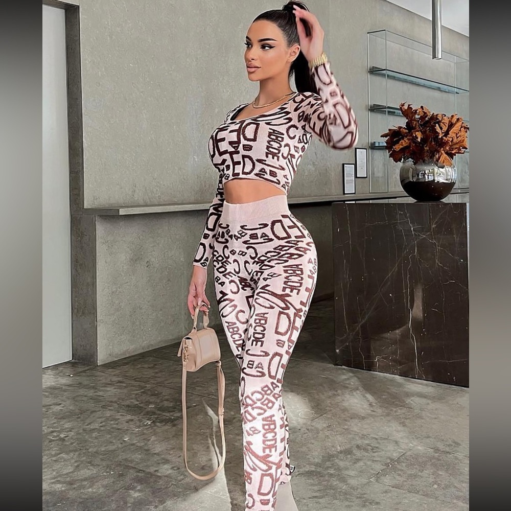Fashion Nova Mocha Love Letters Pant Set